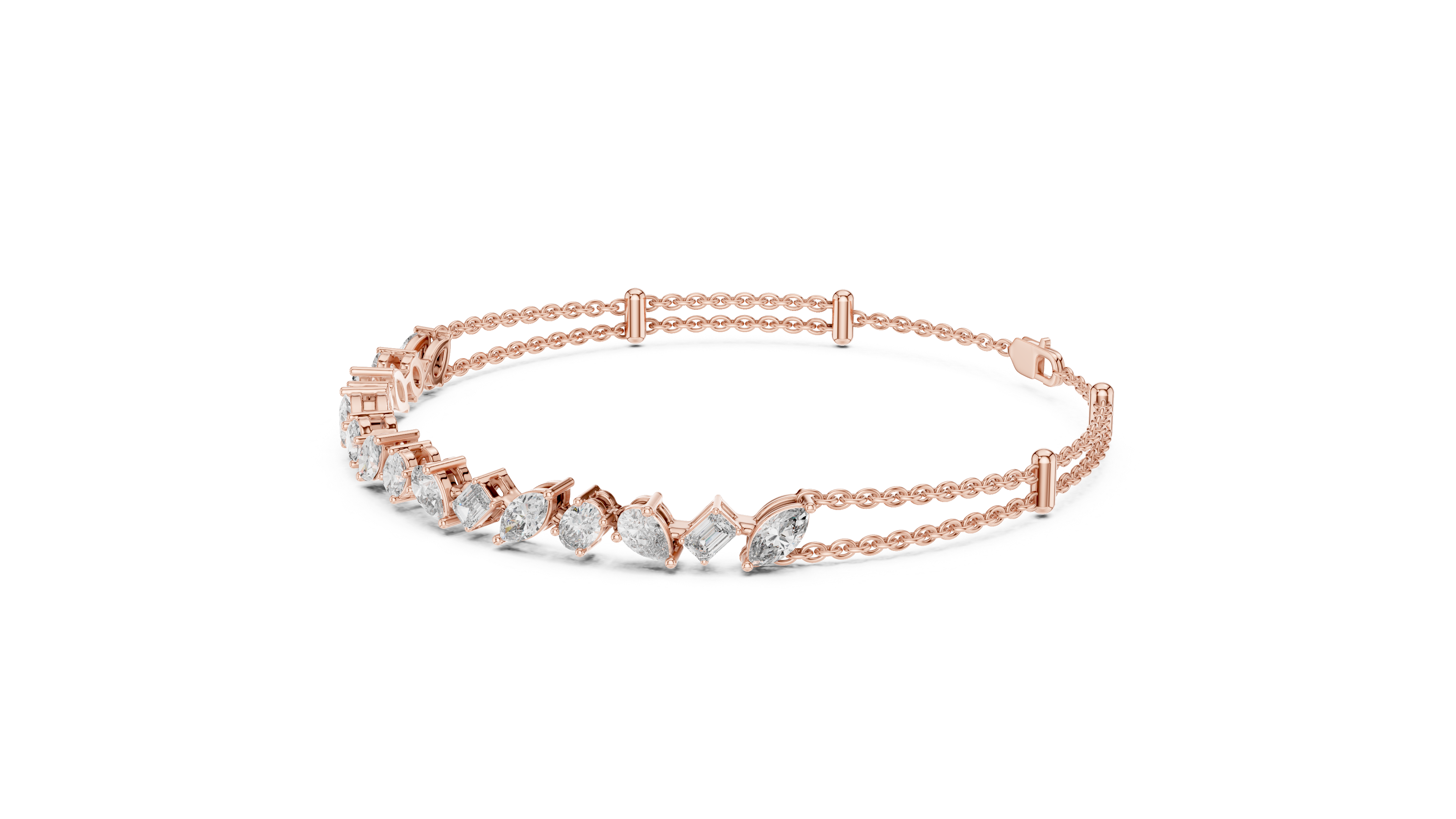 Rose gold diamond mosaic bracelet with multi-shape stones and open prong settings