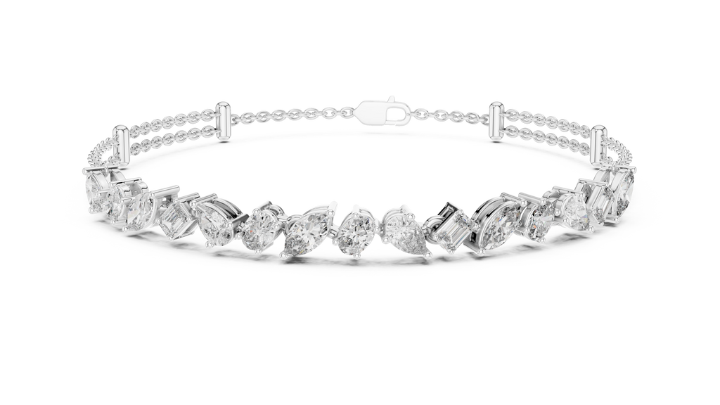 White gold diamond mosaic bracelet with multi-shape stones along the front row