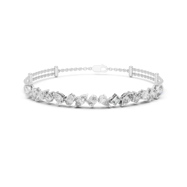 White gold diamond mosaic tennis bracelet with bezel-set white diamonds