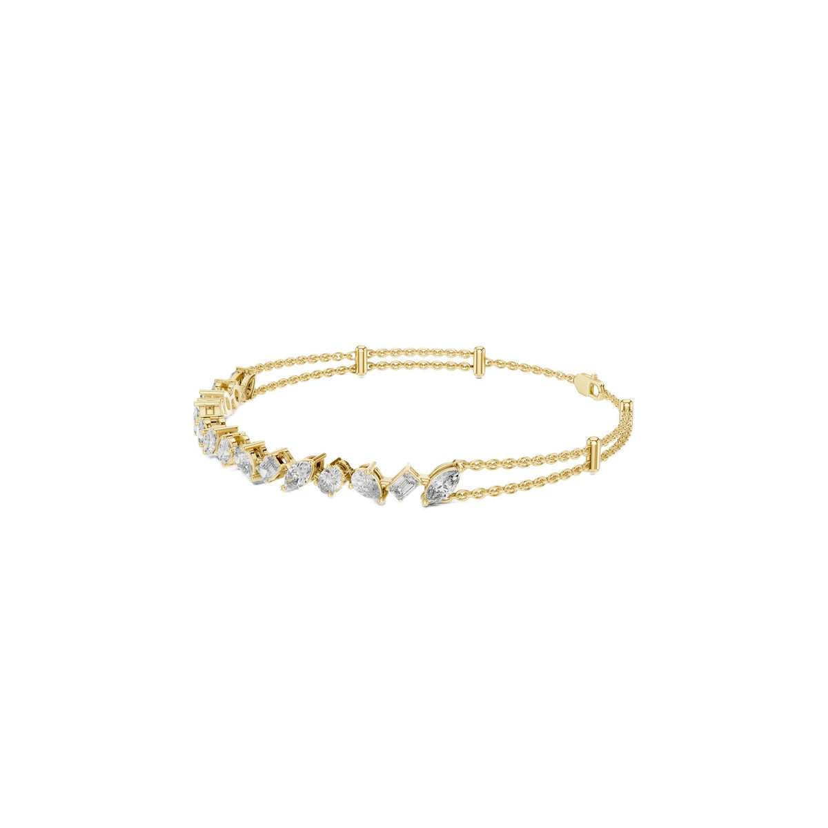 Yellow gold diamond mosaic bracelet with marquise-cut stones along a slim band