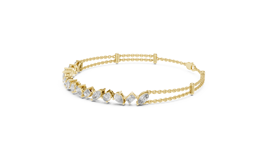 Yellow gold diamond mosaic bracelet with multi-shape stones and open prong settings