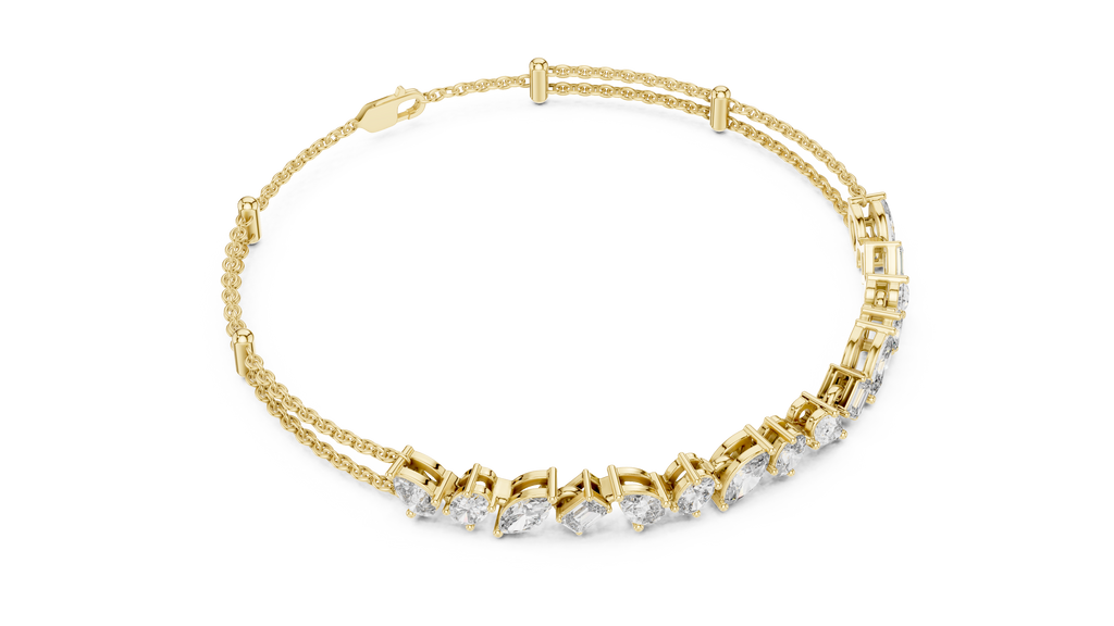 Yellow gold diamond mosaic bracelet with multi-shape stones along the hinged band