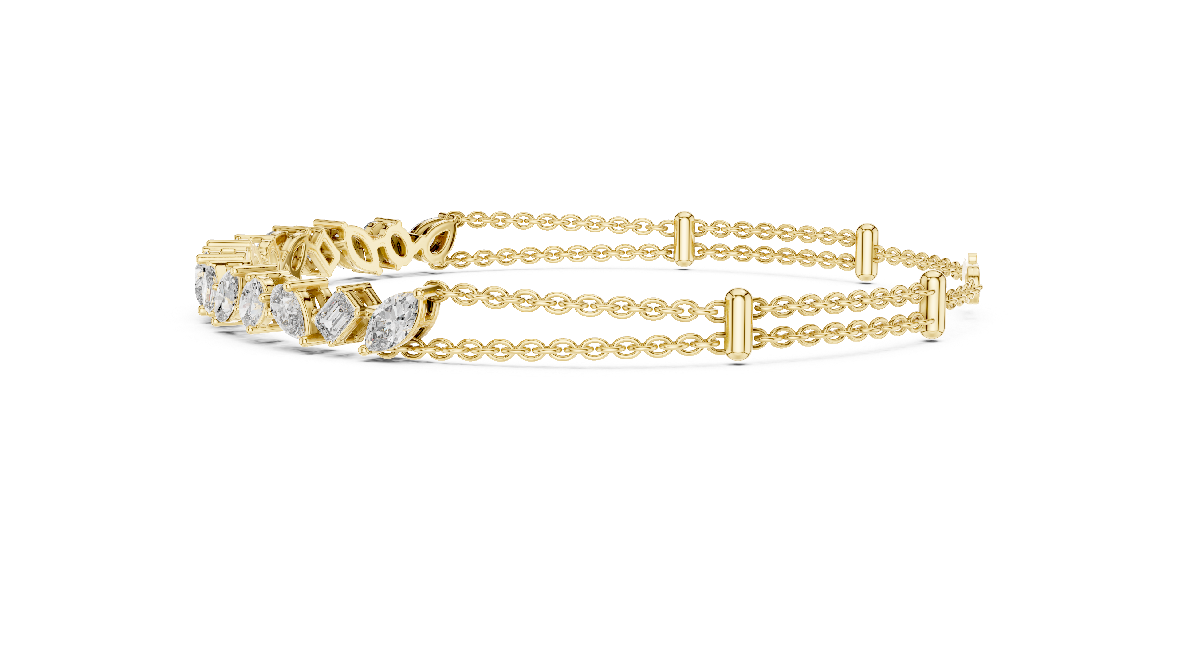 Yellow gold diamond mosaic bracelet with multi-shape bezel-set stones