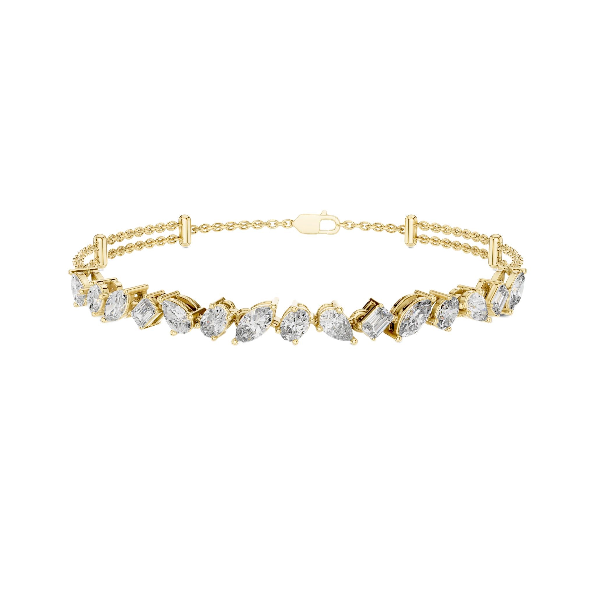Yellow gold diamond mosaic bracelet with bezel-set diamond shapes