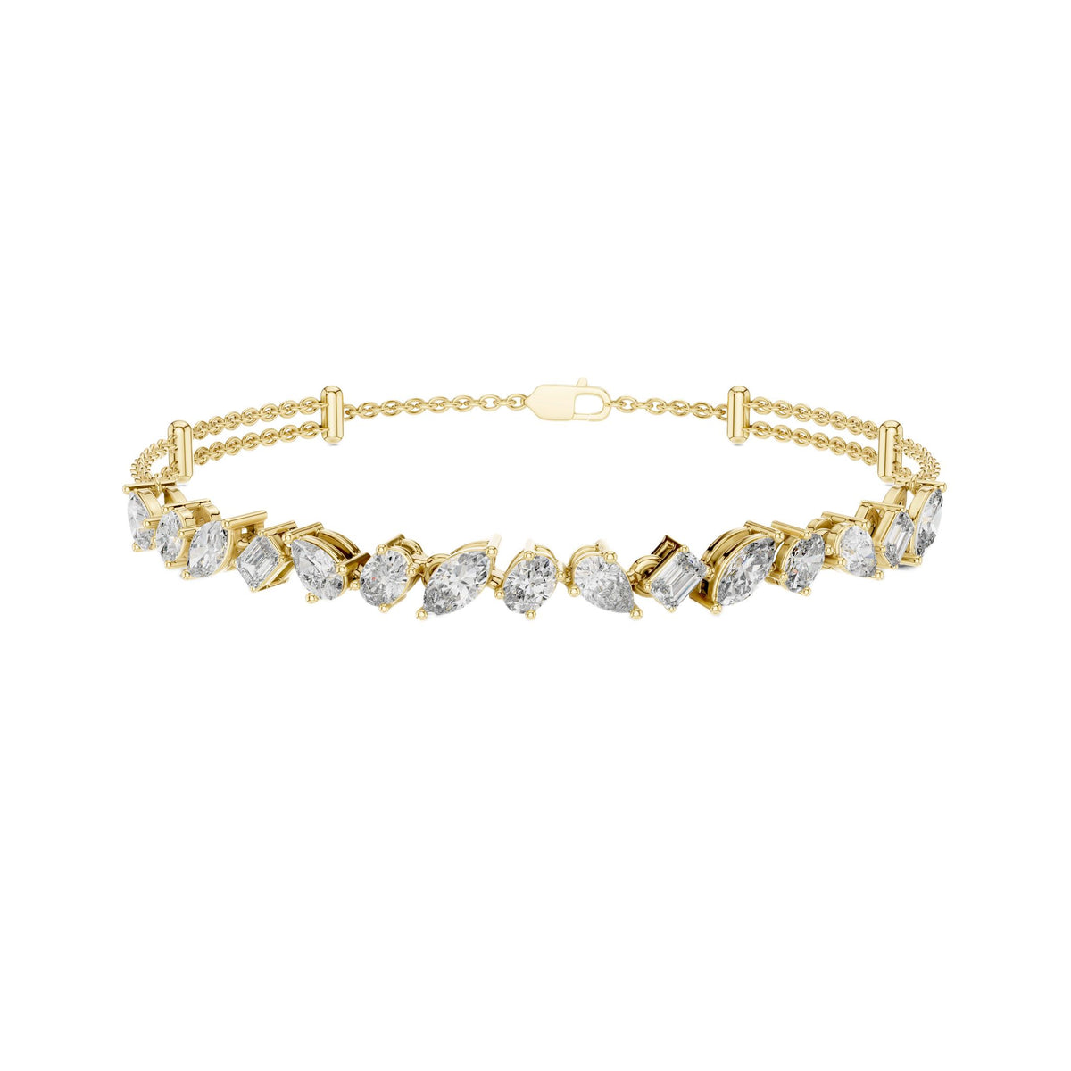 Yellow gold diamond mosaic bracelet with bezel-set diamond shapes