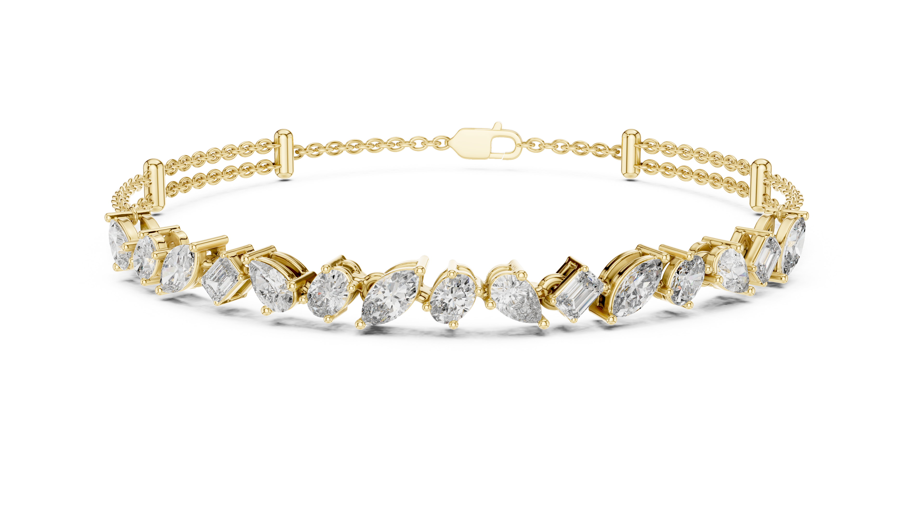Yellow gold diamond mosaic bracelet with bezel-set diamond shapes