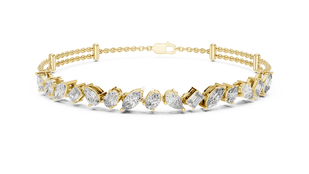 Yellow gold diamond mosaic bracelet with bezel-set diamond shapes