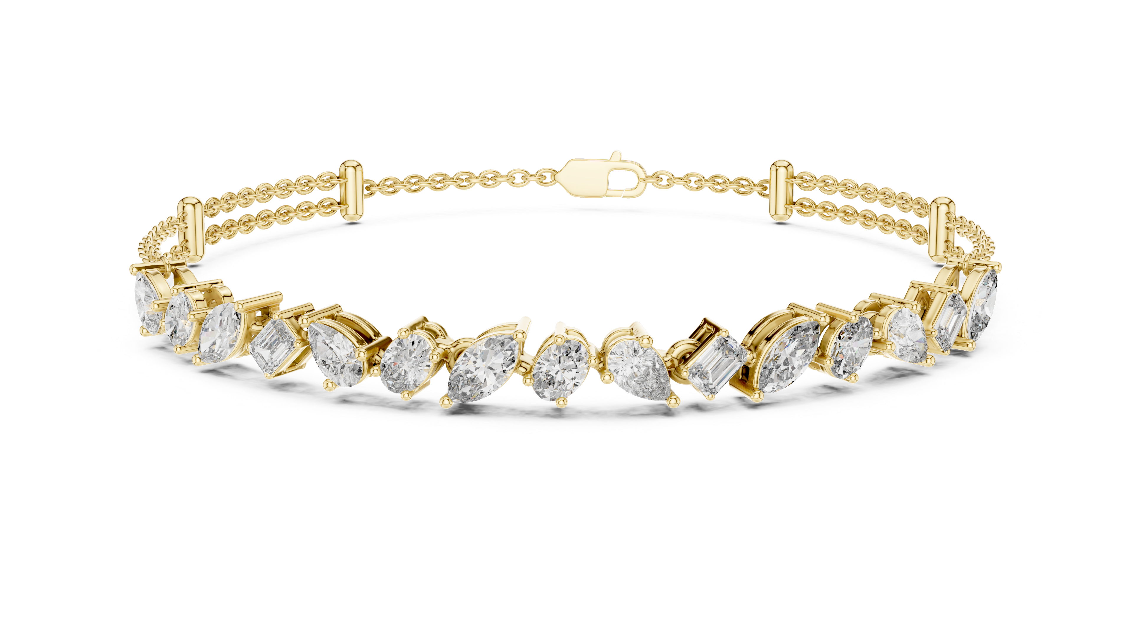 Yellow gold diamond mosaic bracelet with bezel-set diamond shapes
