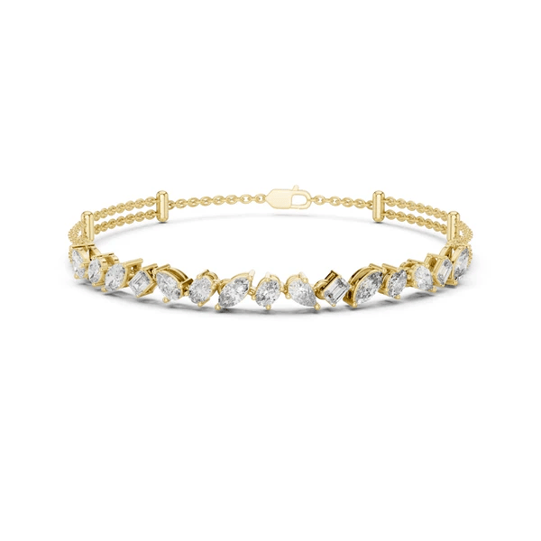 Yellow gold diamond mosaic tennis bracelet with bezel-set white diamonds