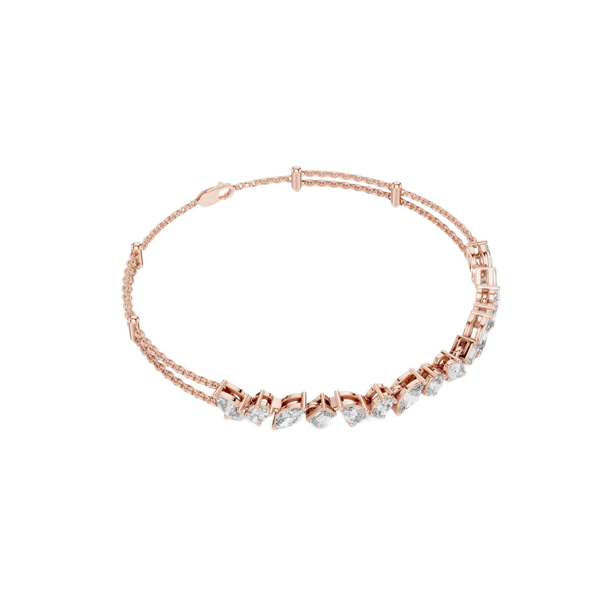 Rose gold diamond mosaic bracelet featuring marquise-cut diamonds along the top