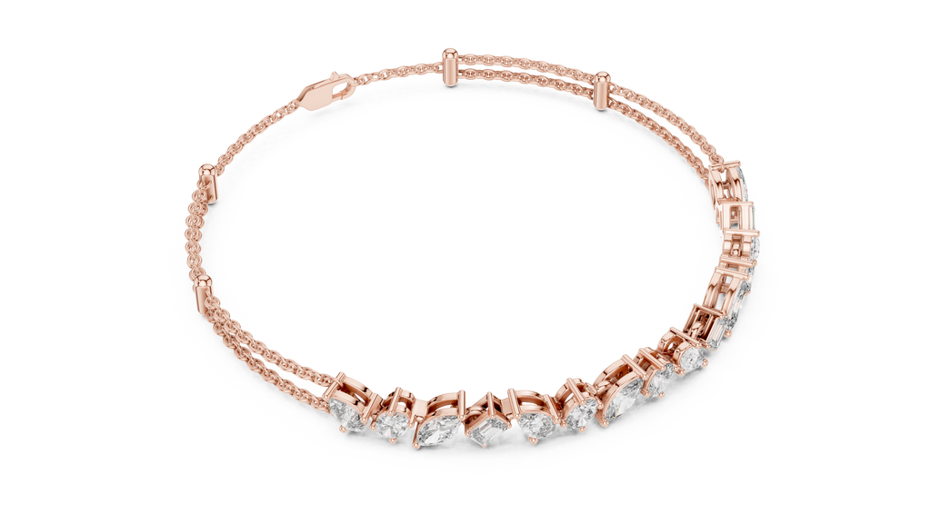 Rose gold diamond mosaic bracelet with multi-shape stones along the hinged band