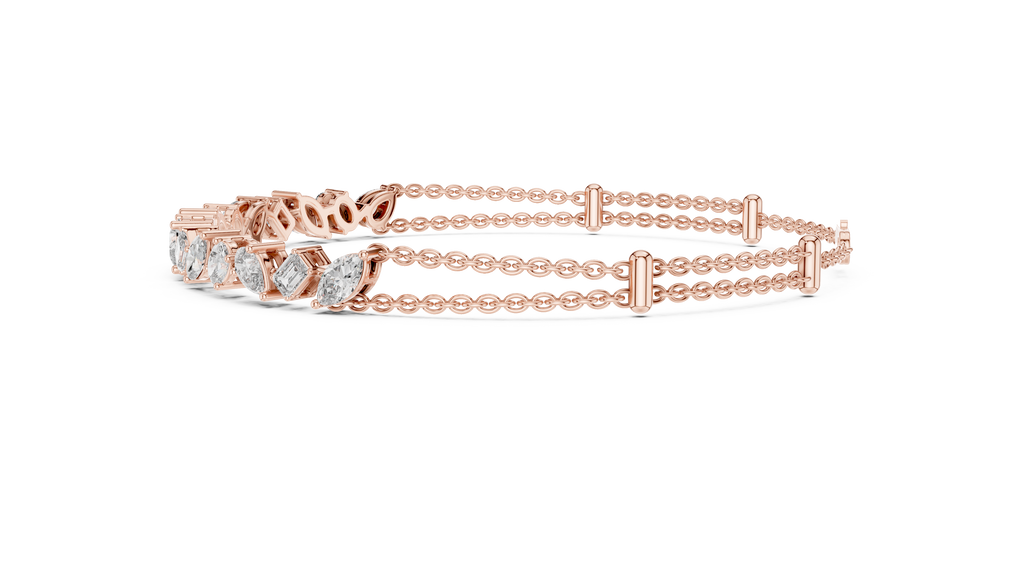 Rose gold diamond mosaic hinged bracelet with multi-shape stones and center row