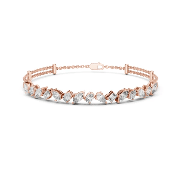 Rose gold diamond mosaic tennis bracelet with bezel-set white diamonds