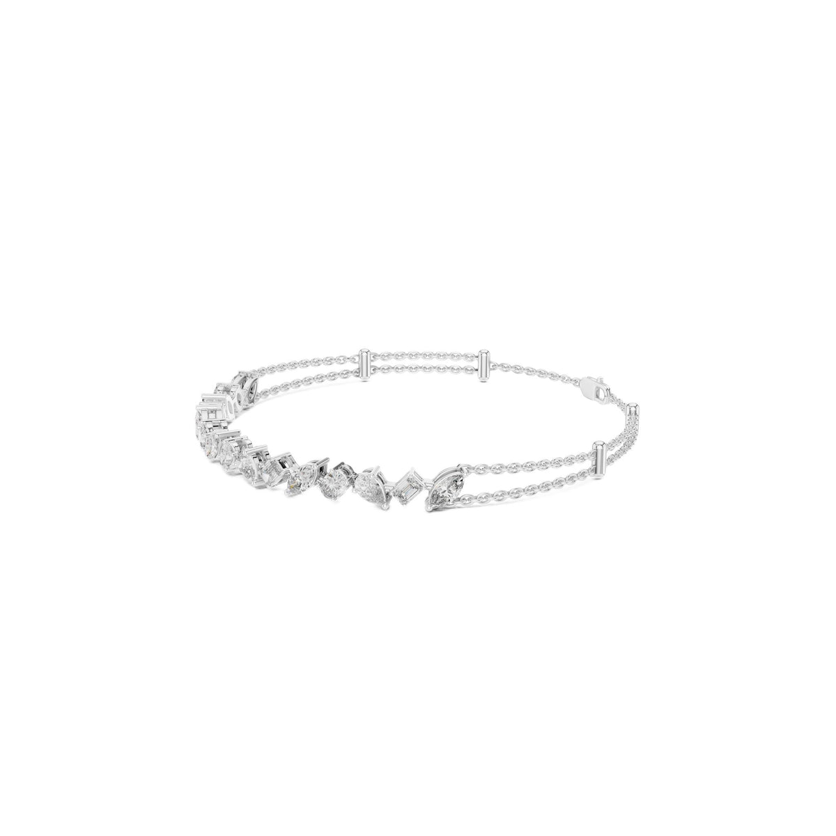 White metal diamond mosaic bracelet with marquise-cut stones in a slim hinged design