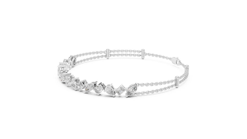 White gold diamond mosaic bracelet with multi-shape stones and open prong details