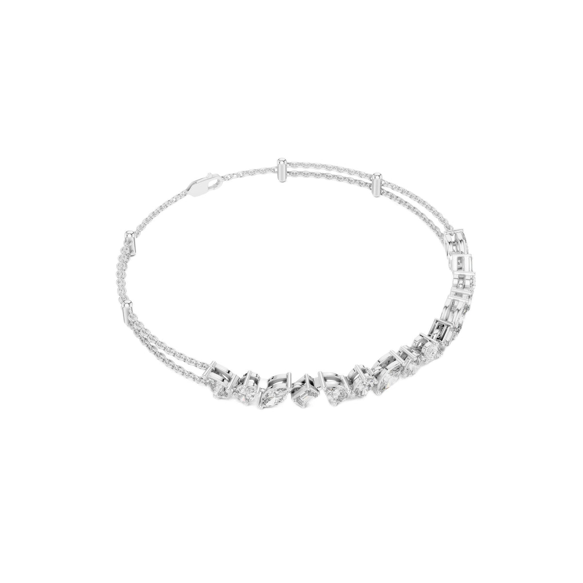 White metal diamond mosaic bracelet with marquise-cut diamonds and a hinged clasp