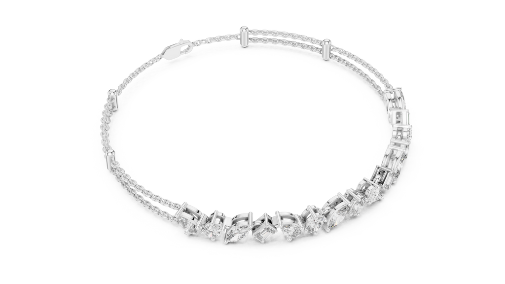 White gold diamond mosaic bracelet with multi-shape stones on the curved band