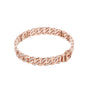 Rose gold diamond Cuban link bracelet, open view of chain links with round stones.