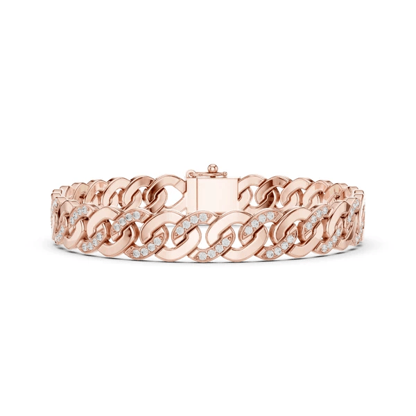 Rose gold diamond Cuban link bracelet with center clasp
