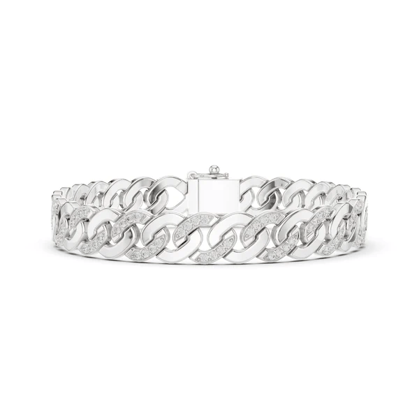 White gold diamond Cuban link bracelet with center clasp