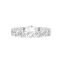 White gold diamond Cuban link bracelet, frontal view with round pavé diamonds across links.
