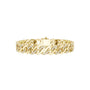 Yellow gold diamond Cuban link bracelet, frontal view with round pavé diamonds on links.