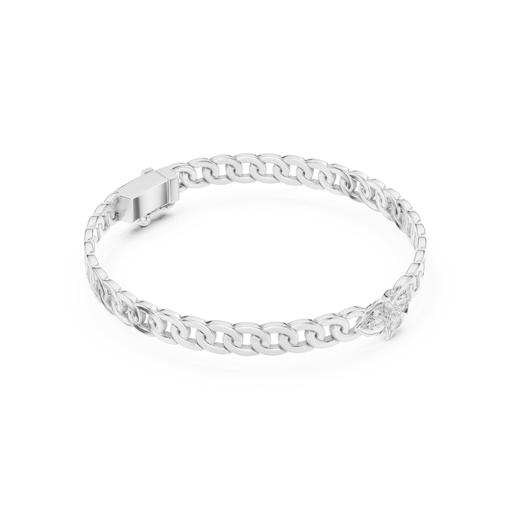 White gold diamond curb link bracelet with smooth curb links and clasp ends.