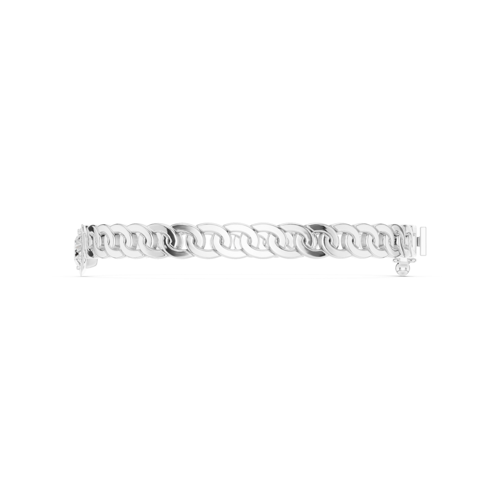 White gold diamond curb link bracelet side view with connected curb links.
