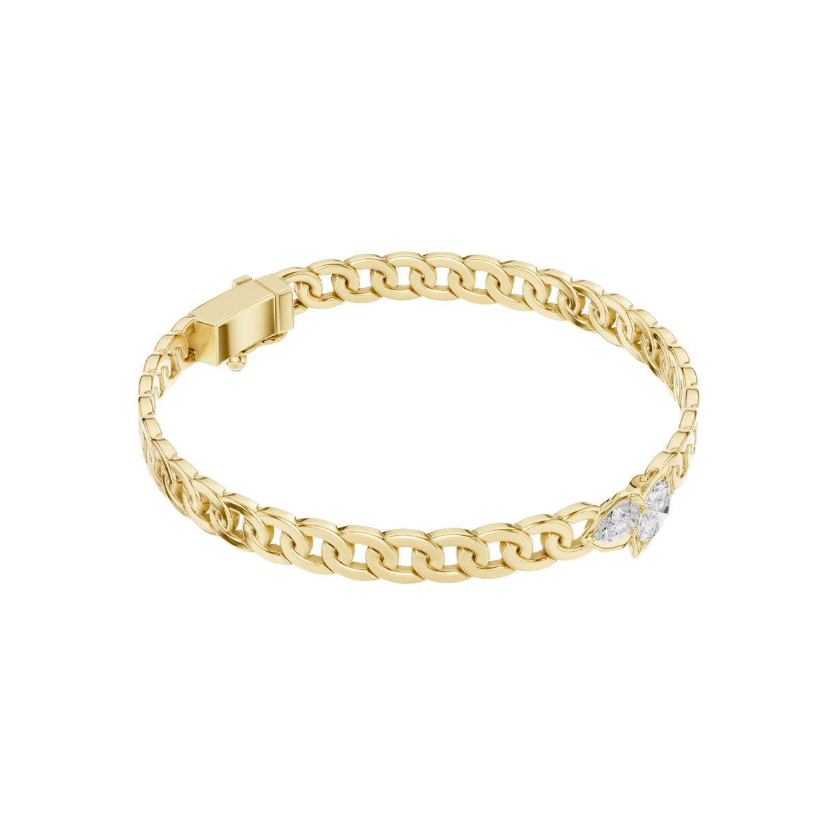 Yellow gold curb link bracelet with diamond bezel accents