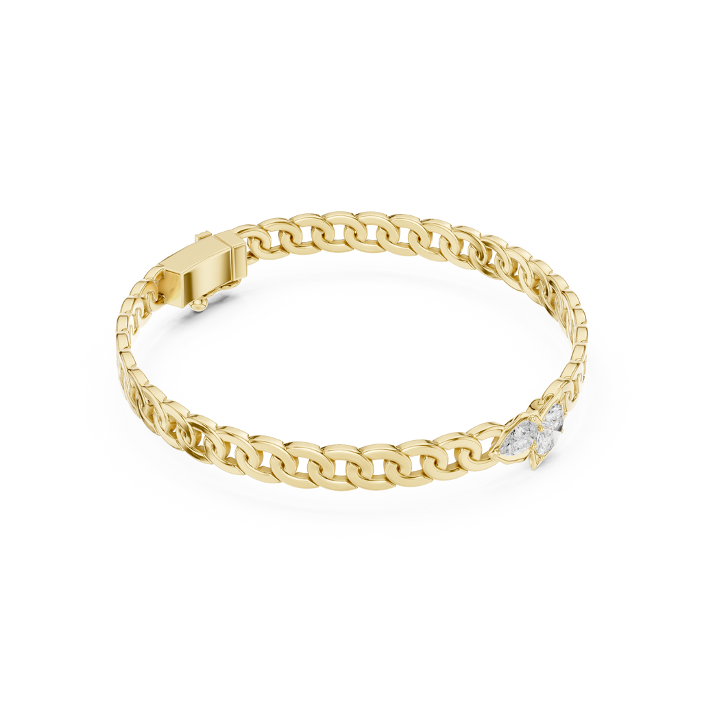 Yellow gold curb link bracelet with diamond bezel accents