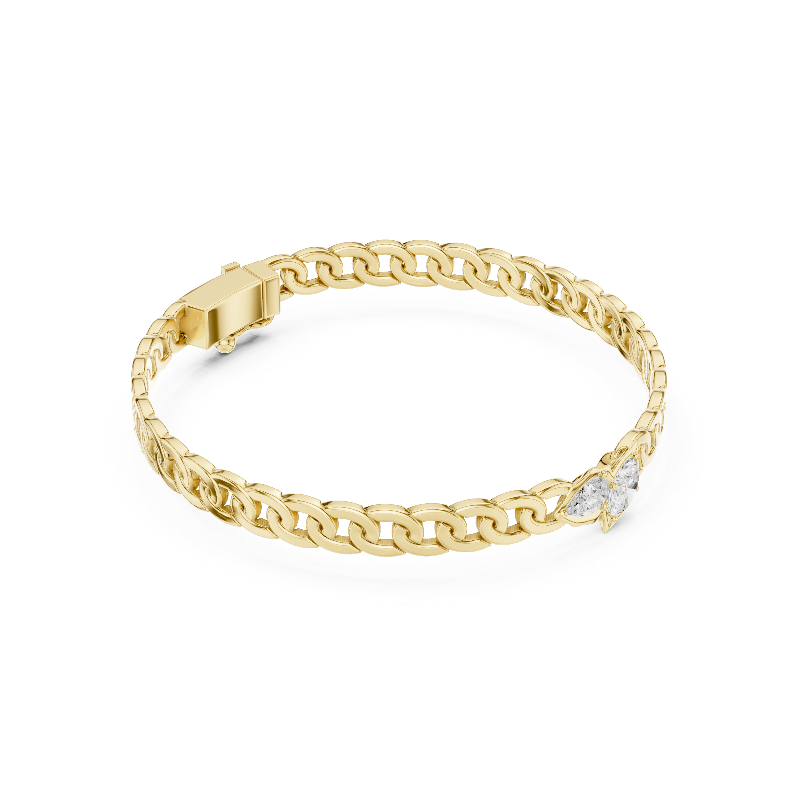 Yellow gold curb link bracelet with diamond bezel accents