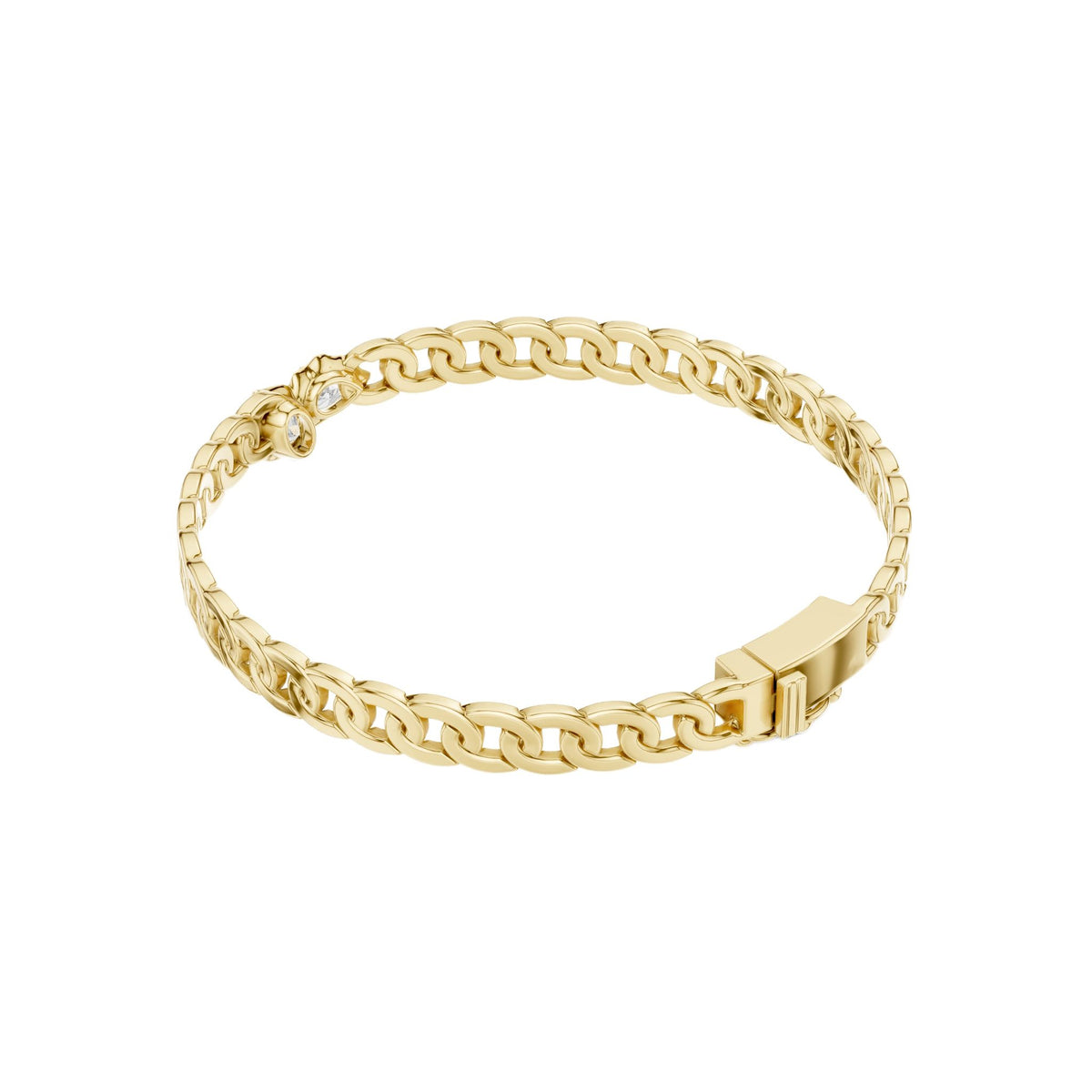 Yellow gold curb link bracelet with small diamond bezel stones