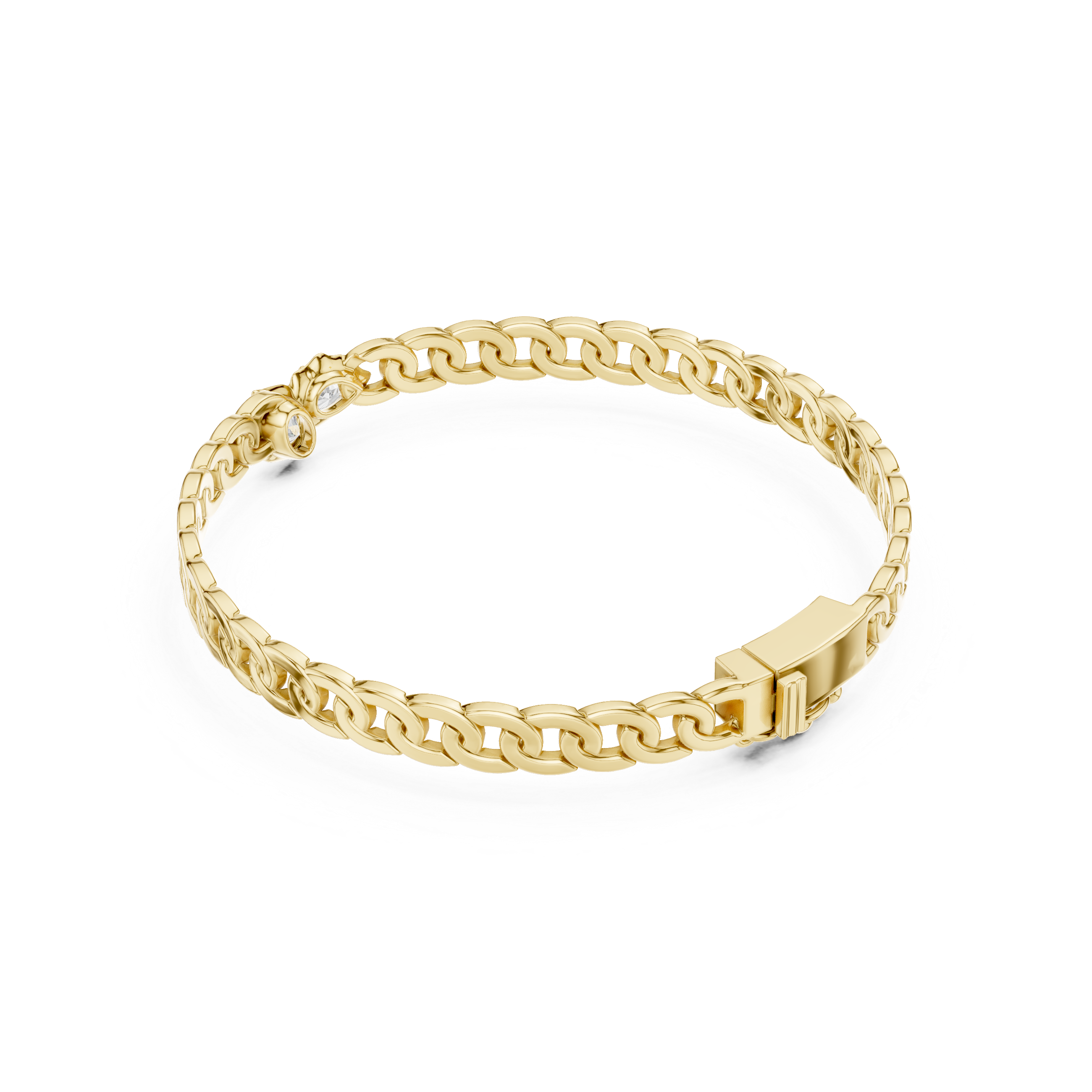 Yellow gold curb link bracelet with small diamond bezel stones