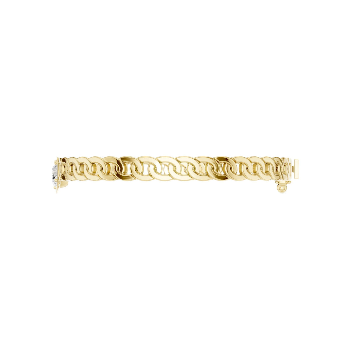 Yellow gold curb link bracelet, side view with diamond details