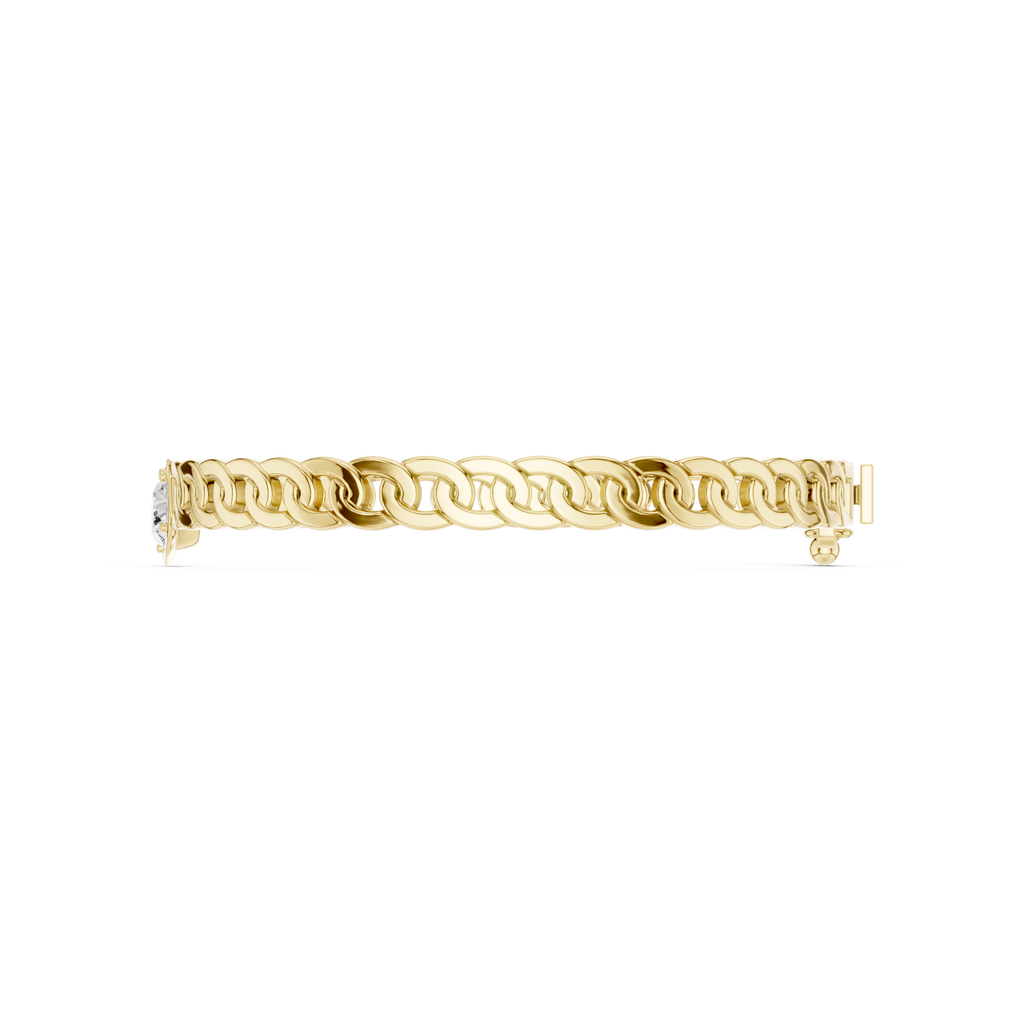 Yellow gold curb link bracelet, side view with diamond details