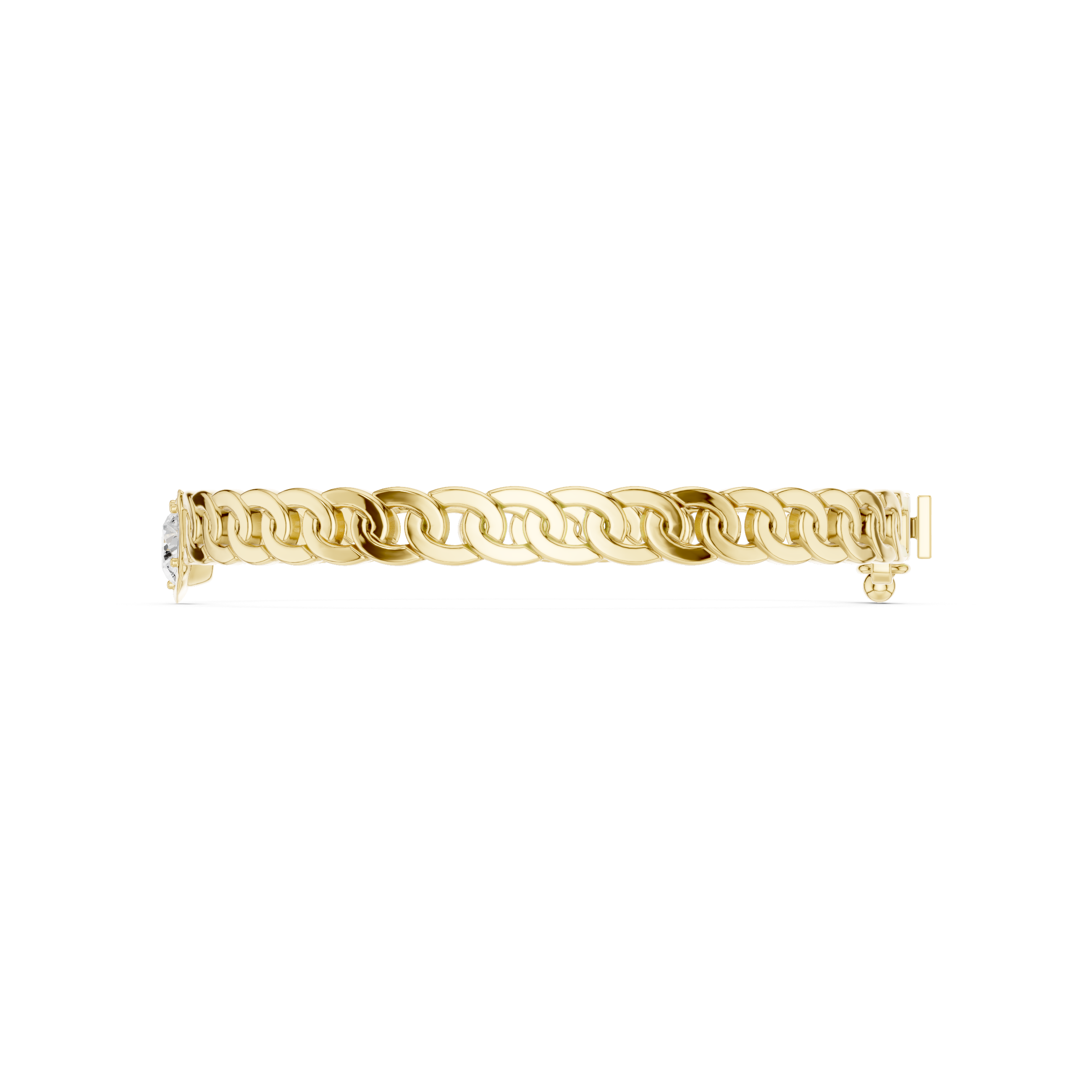 Yellow gold curb link bracelet, side view with diamond details