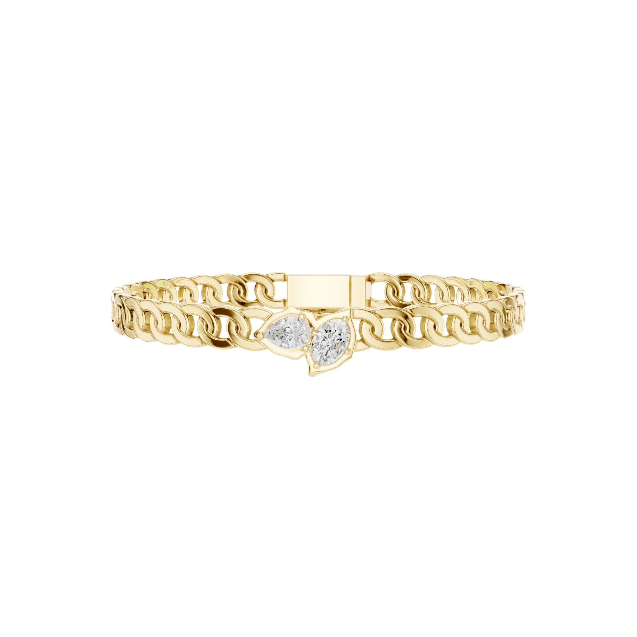 Yellow gold curb link bracelet with heart-shaped diamond center cluster