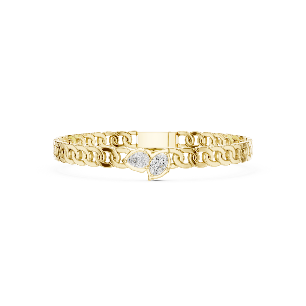 Yellow gold curb link bracelet with heart-shaped diamond center cluster