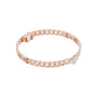 Rose gold diamond curb link bracelet with link chain and open center frame.