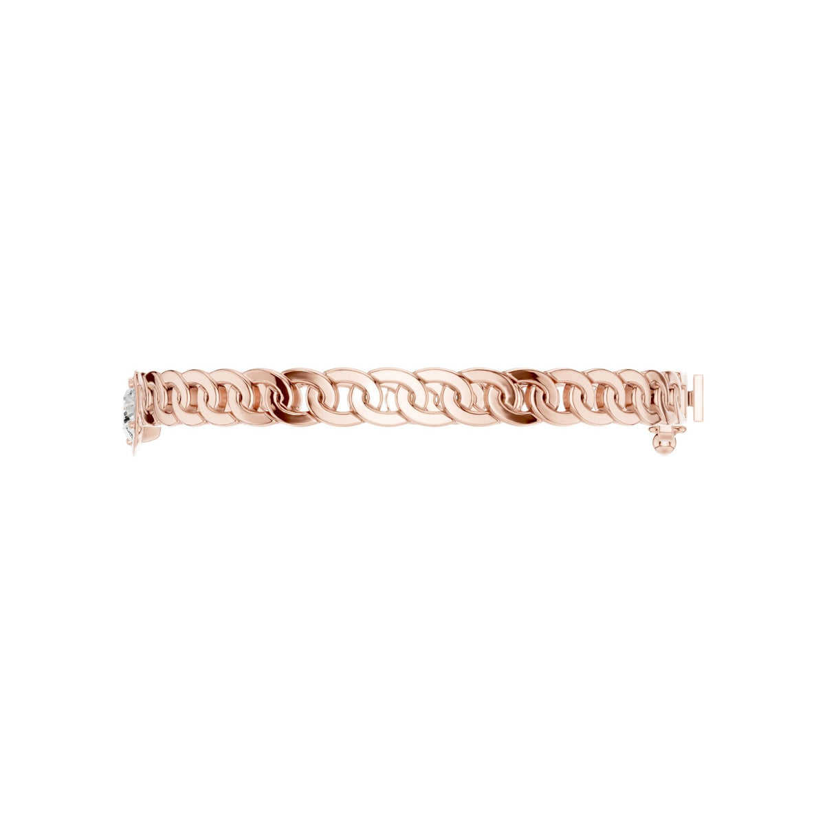 Rose gold diamond curb link bracelet shown from the side profile, links visible.