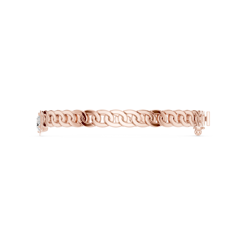 Rose gold diamond curb link bracelet shown from the side profile, links visible.