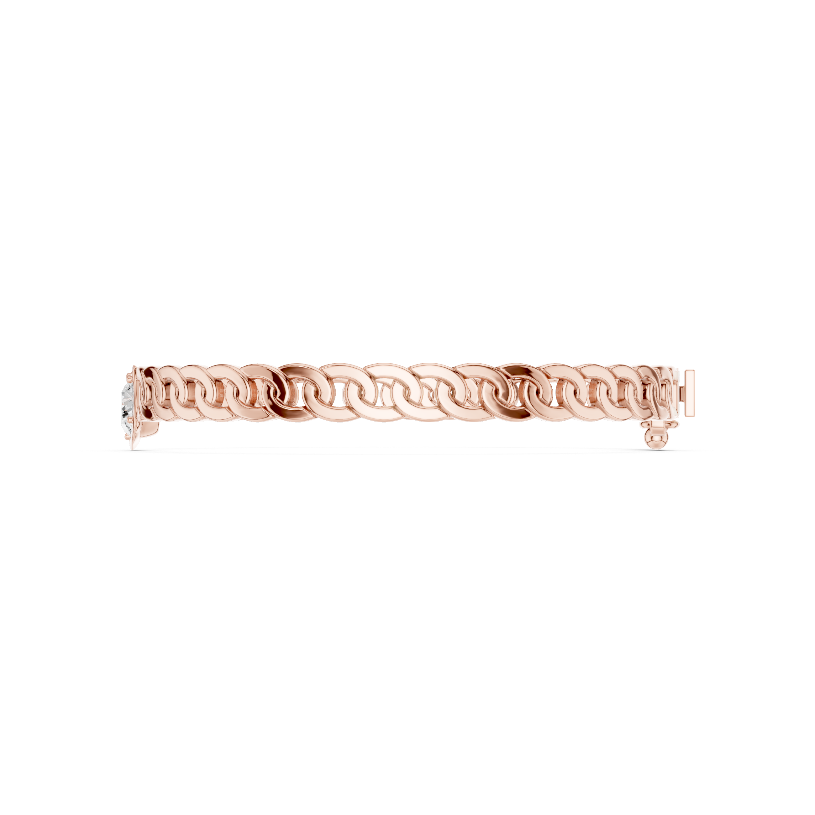 Rose gold diamond curb link bracelet shown from the side profile, links visible.