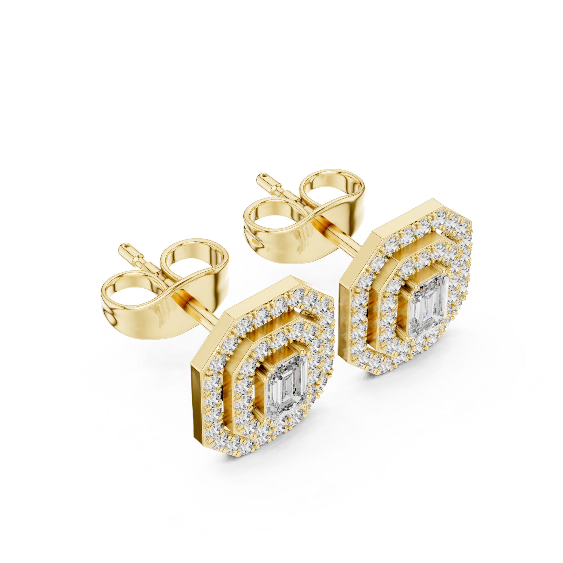 Emerald Halo Diamond Stud Earrings