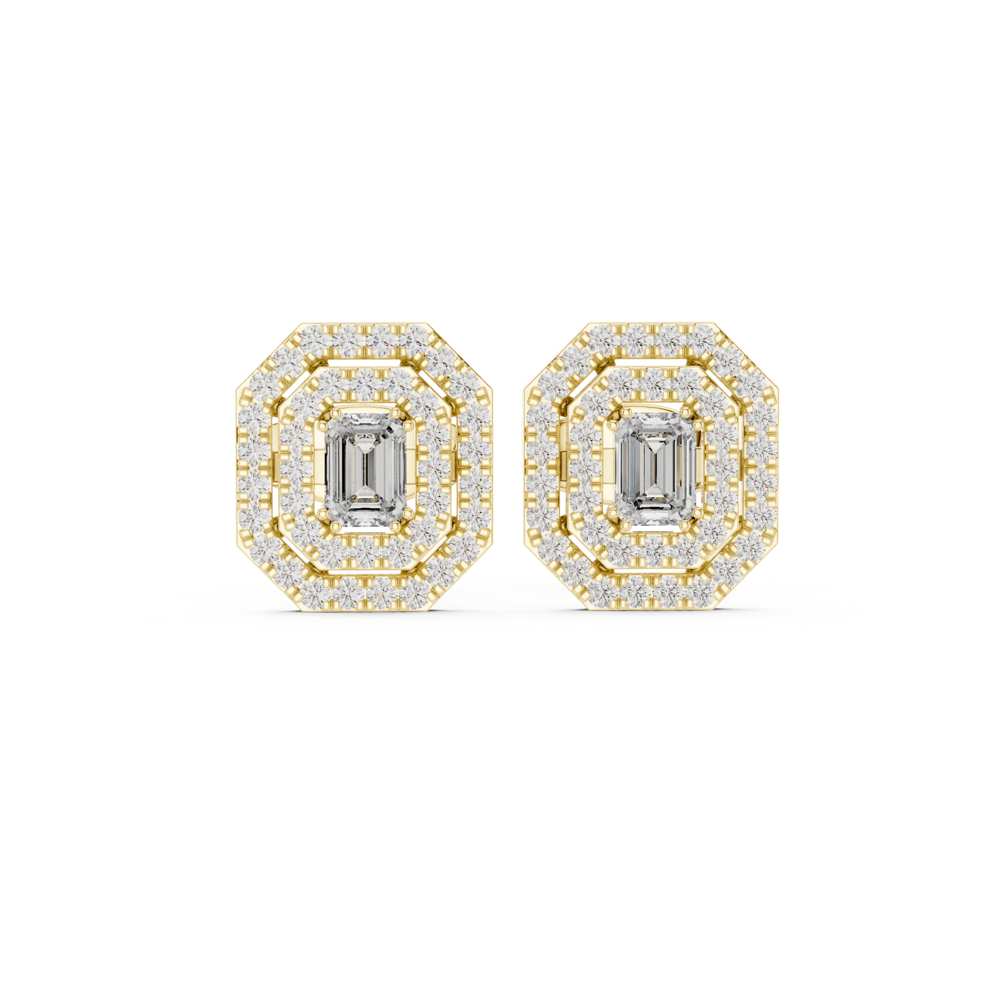 Emerald Halo Diamond Stud Earrings