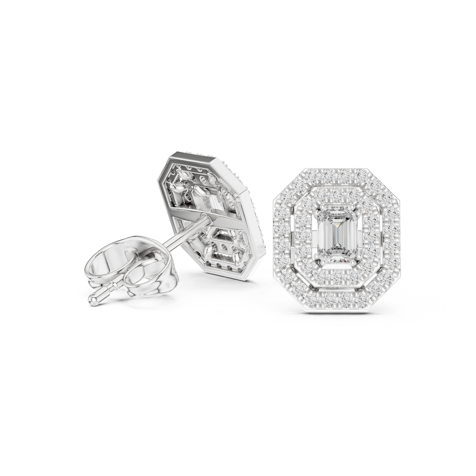 Emerald Halo Diamond Stud Earrings