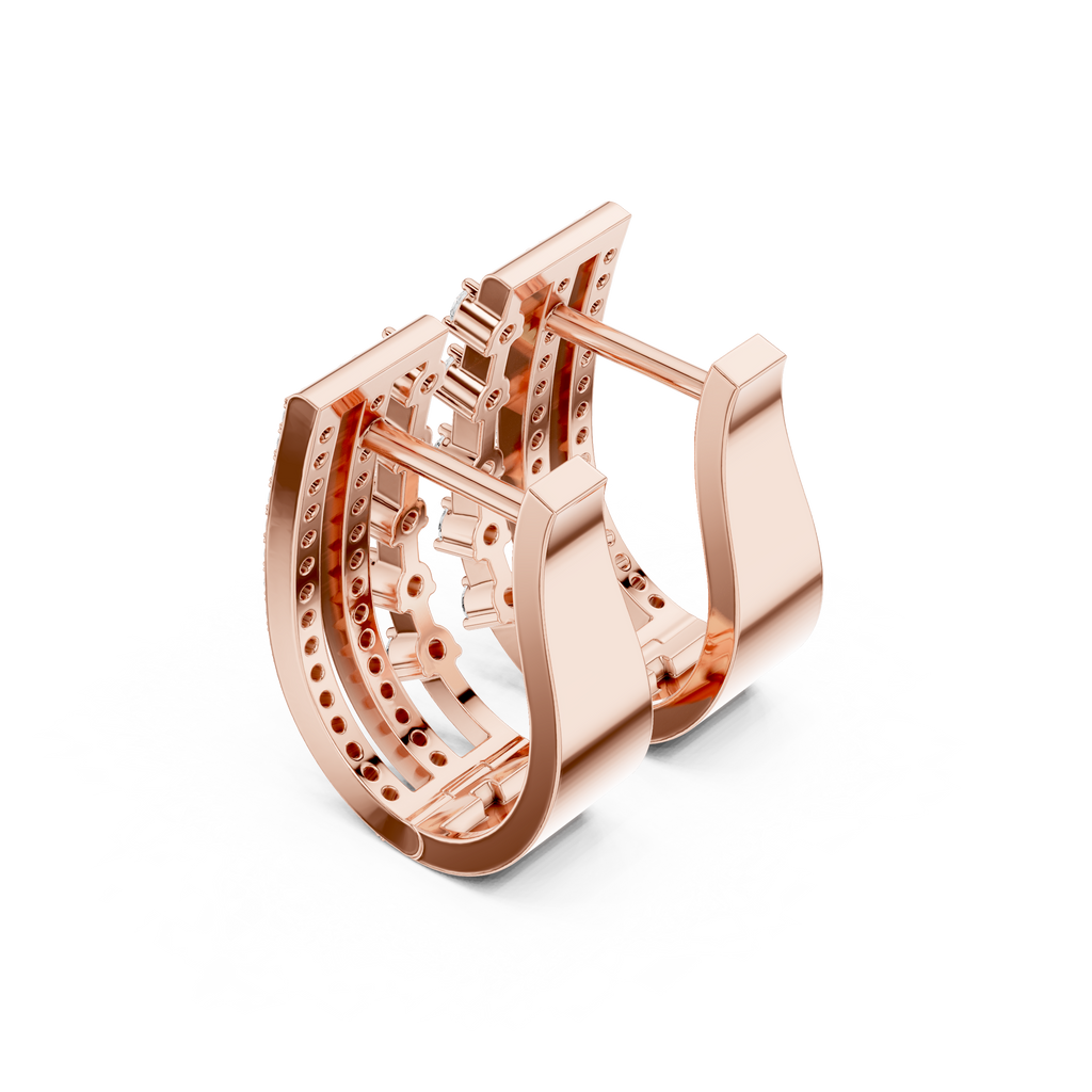 Rose gold triple-row diamond J-hoop earrings, side view