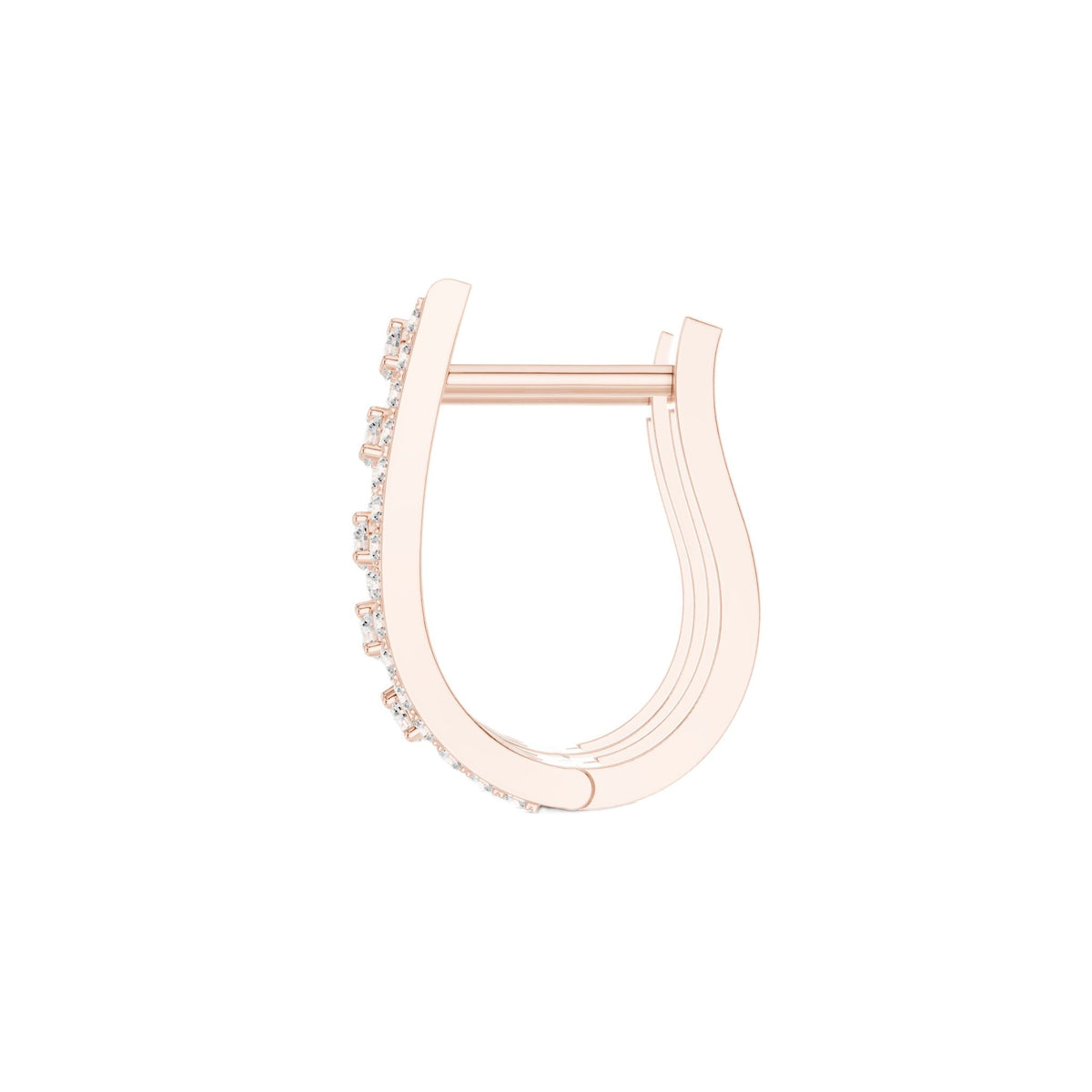 Rose gold diamond J-hoop earring with round-cut stones