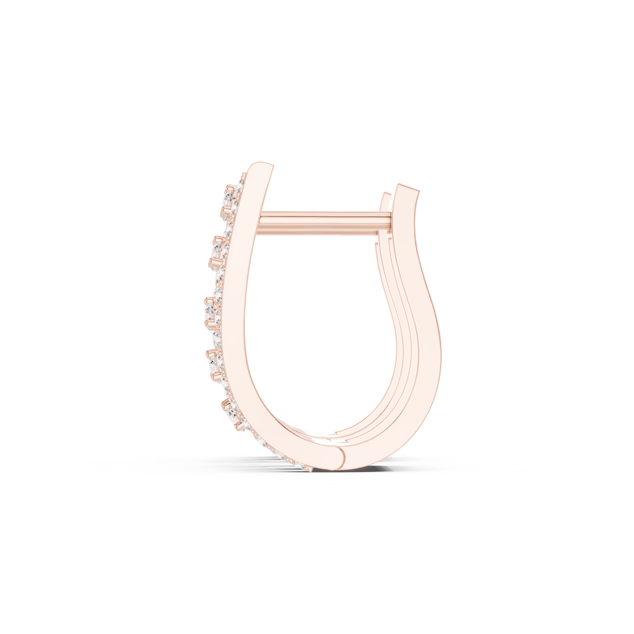 Rose gold diamond J-hoop earring with round-cut stones