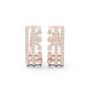 Triple-row diamond J-hoop earrings, rose gold with round stones and three vertical bands