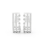 Triple-row diamond J-hoop earrings, white metal with round stones and three vertical bands